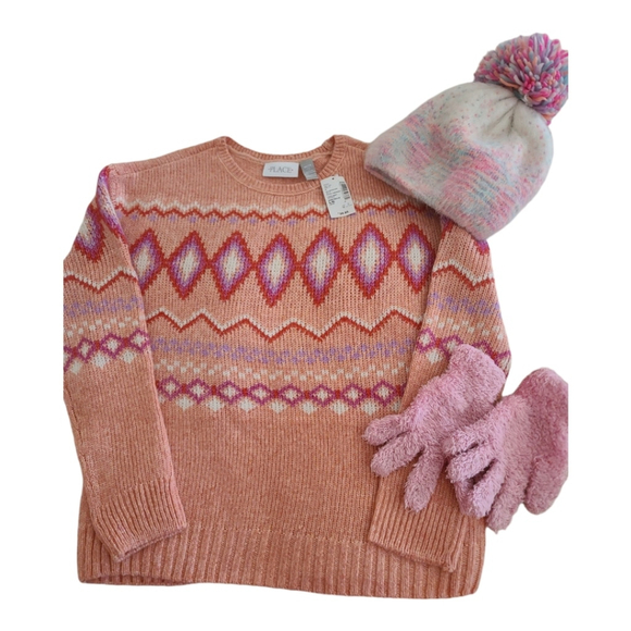 Girls Winter Bundle Set Sweater Hat Gloves L 10/12 - Picture 2 of 10